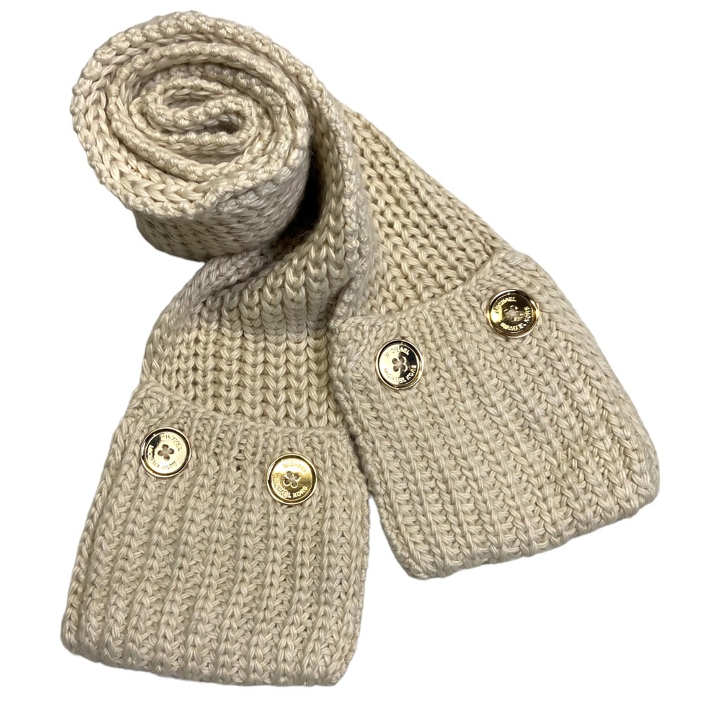 Michael Kors Large Logo Button Scarf Cream OS